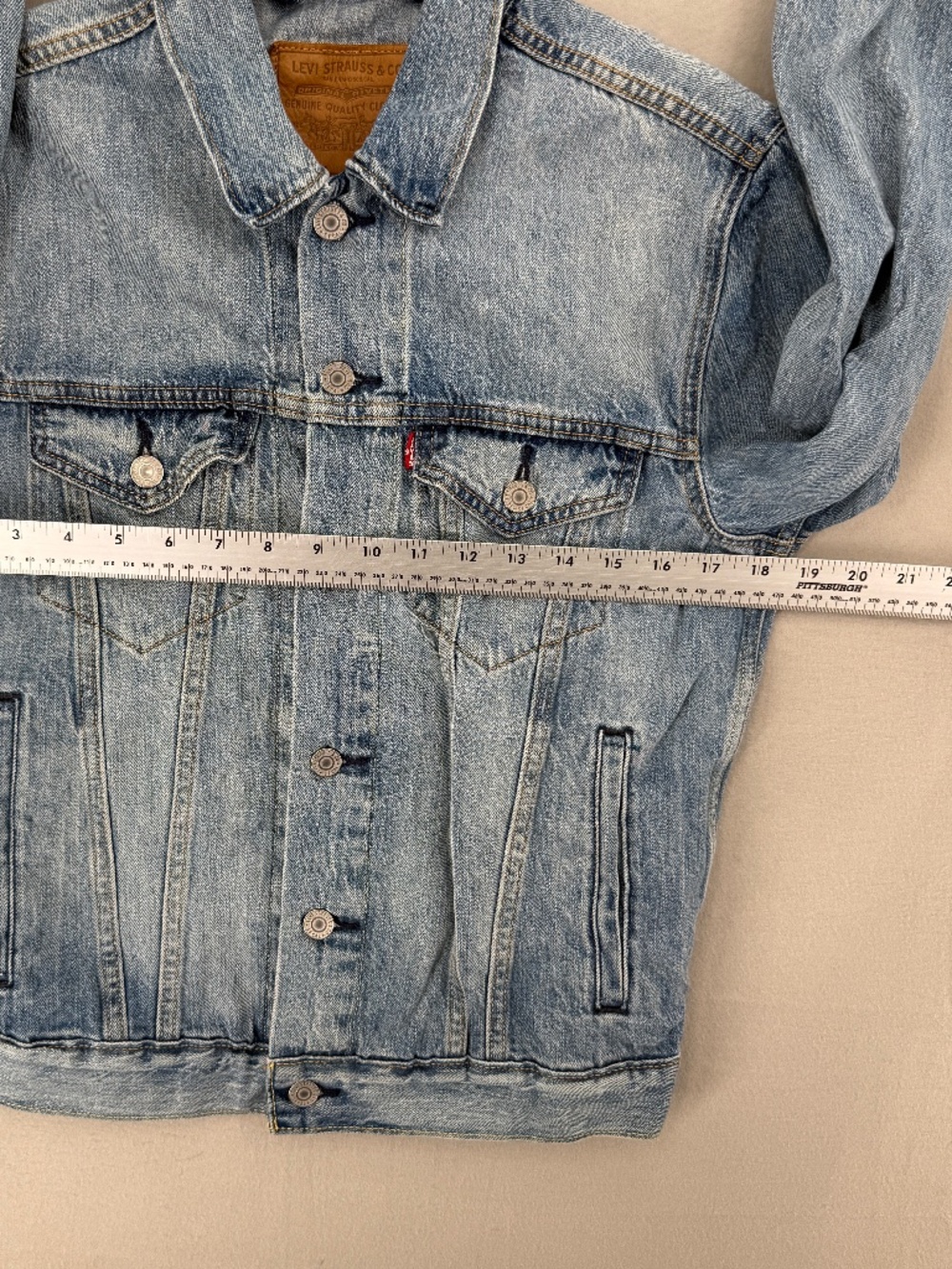 Levis Premium Denim Trucker Jacket Light Wash Blue Jean Button Front Men Small - Picture 4 of 9